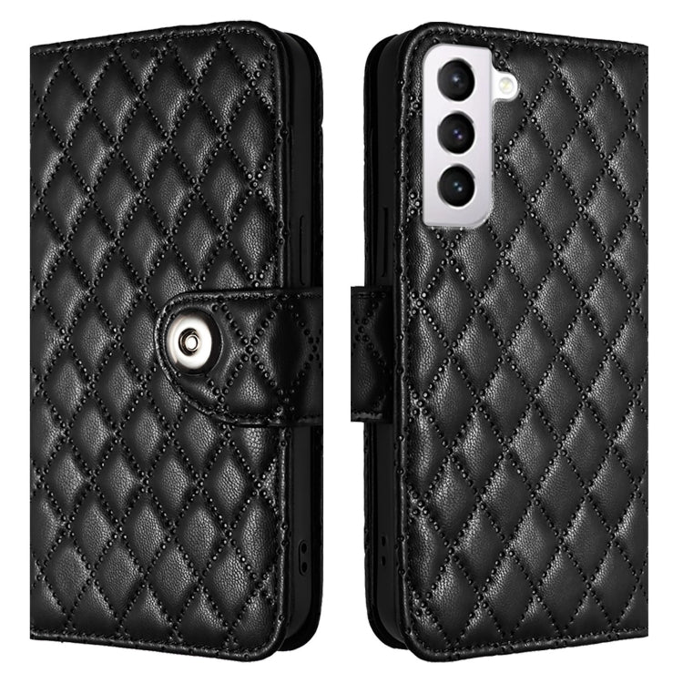 For Samsung Galaxy S21 5G Rhombic Texture Flip Leather Phone Case with Lanyard