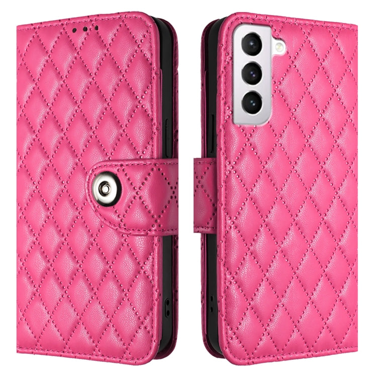 For Samsung Galaxy S21 5G Rhombic Texture Flip Leather Phone Case with Lanyard