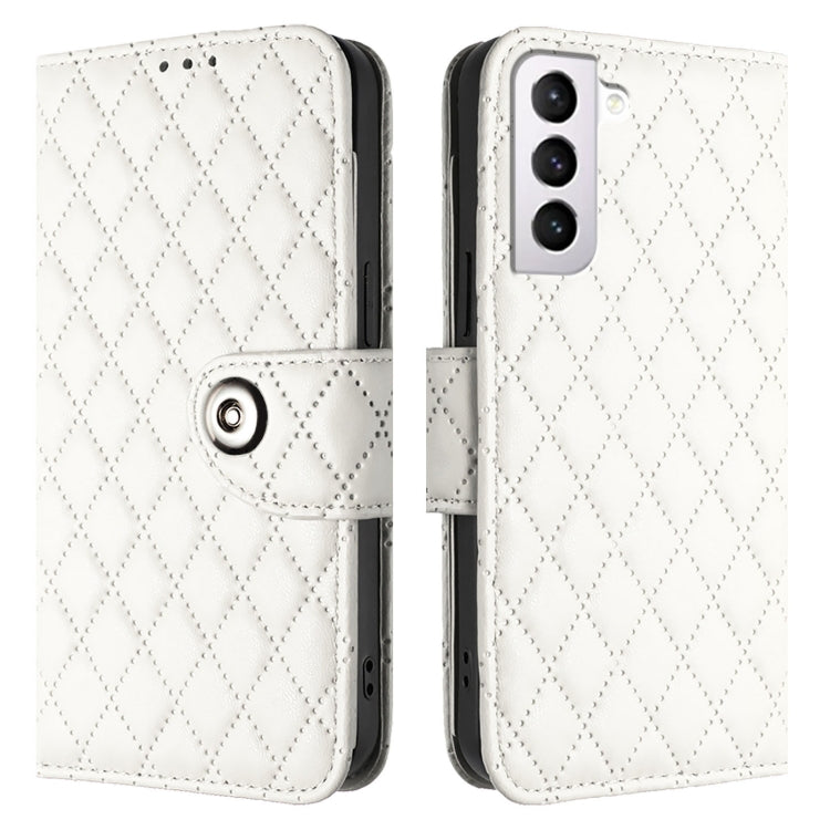 For Samsung Galaxy S21 5G Rhombic Texture Flip Leather Phone Case with Lanyard