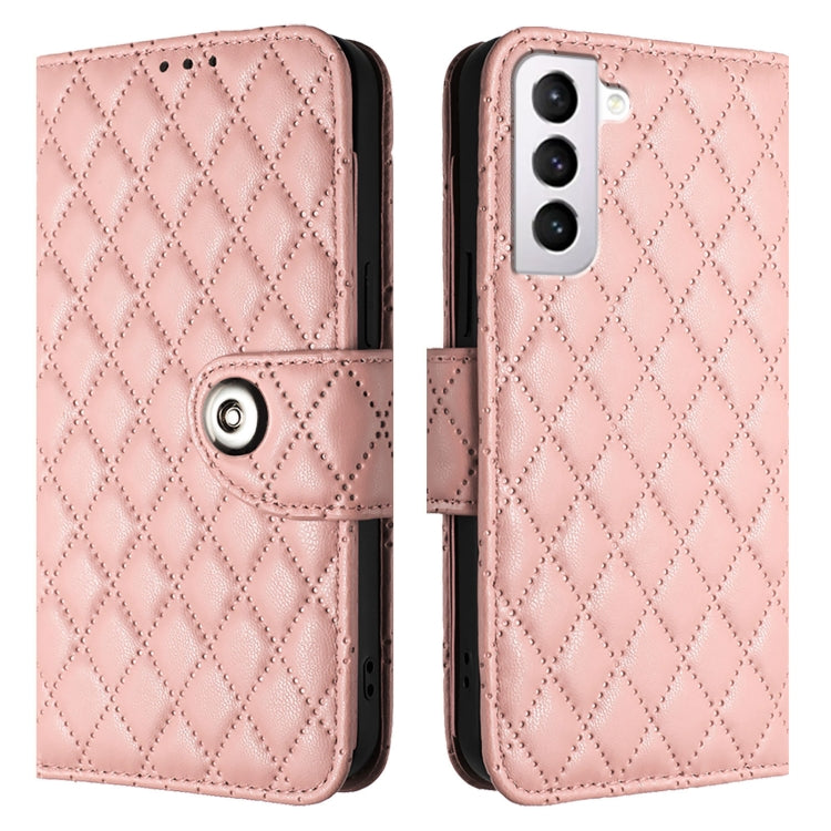 For Samsung Galaxy S21 5G Rhombic Texture Flip Leather Phone Case with Lanyard