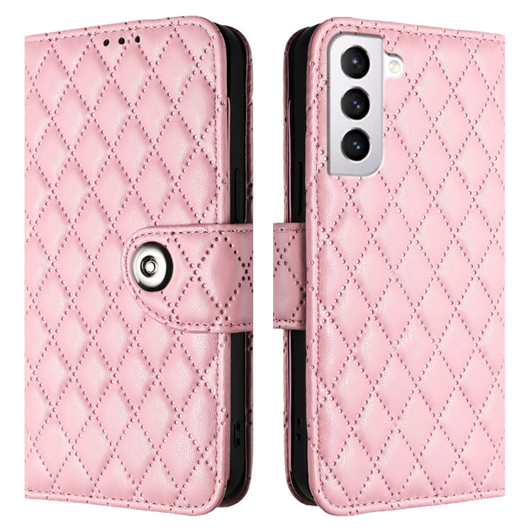 For Samsung Galaxy S21 5G Rhombic Texture Flip Leather Phone Case with Lanyard