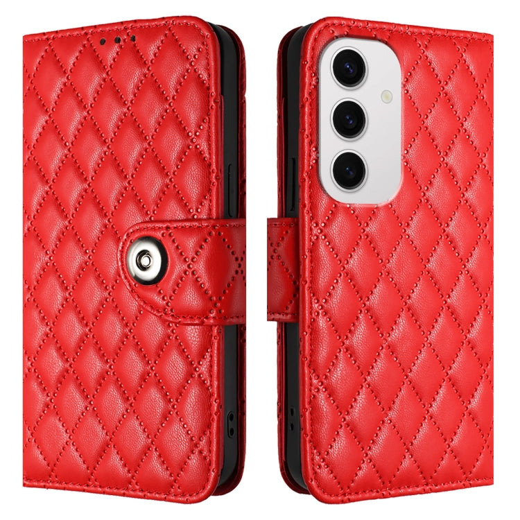 For Samsung Galaxy S24 FE 5G Rhombic Texture Flip Leather Phone Case with Lanyard