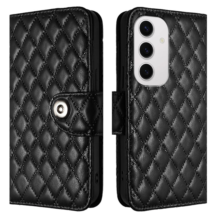 For Samsung Galaxy S24 FE 5G Rhombic Texture Flip Leather Phone Case with Lanyard