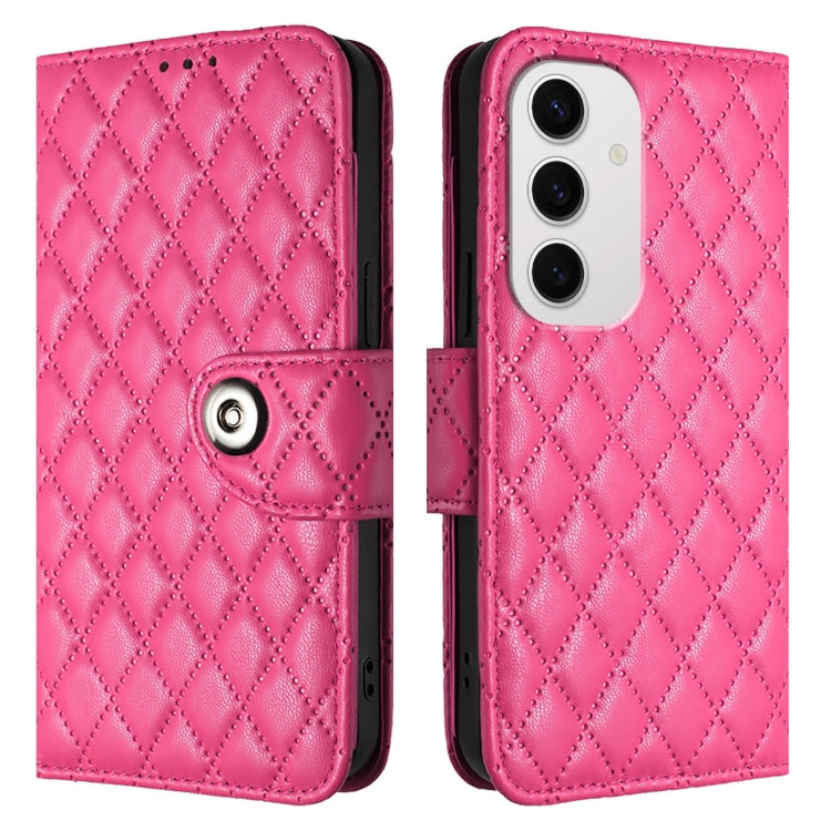 For Samsung Galaxy S24 FE 5G Rhombic Texture Flip Leather Phone Case with Lanyard