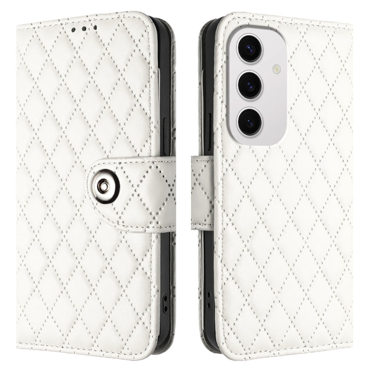For Samsung Galaxy S24 FE 5G Rhombic Texture Flip Leather Phone Case with Lanyard