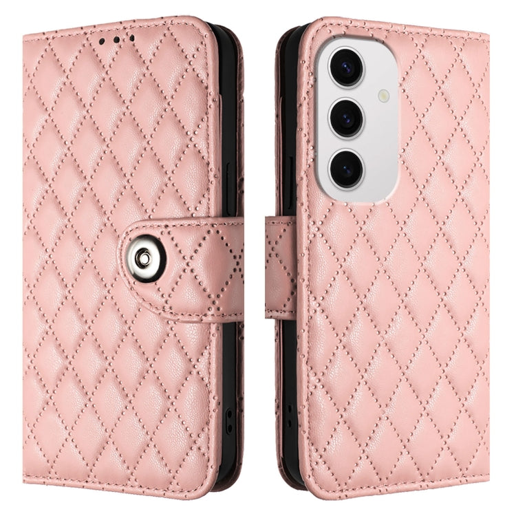 For Samsung Galaxy S24 FE 5G Rhombic Texture Flip Leather Phone Case with Lanyard