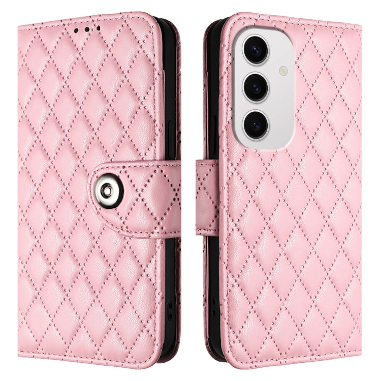For Samsung Galaxy S24 FE 5G Rhombic Texture Flip Leather Phone Case with Lanyard