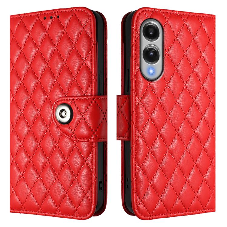 For Samsung Galaxy S25 Edge 5G Rhombic Texture Flip Leather Phone Case with Lanyard