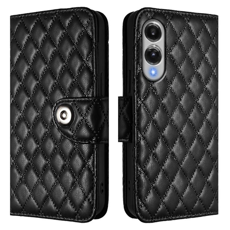 For Samsung Galaxy S25 Edge 5G Rhombic Texture Flip Leather Phone Case with Lanyard