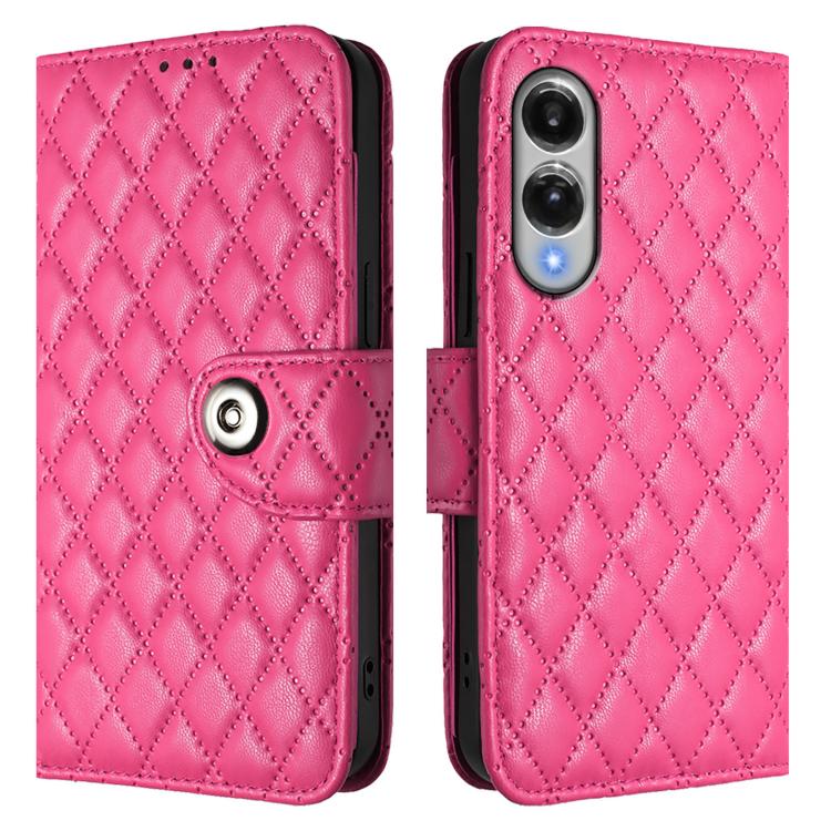 For Samsung Galaxy S25 Edge 5G Rhombic Texture Flip Leather Phone Case with Lanyard