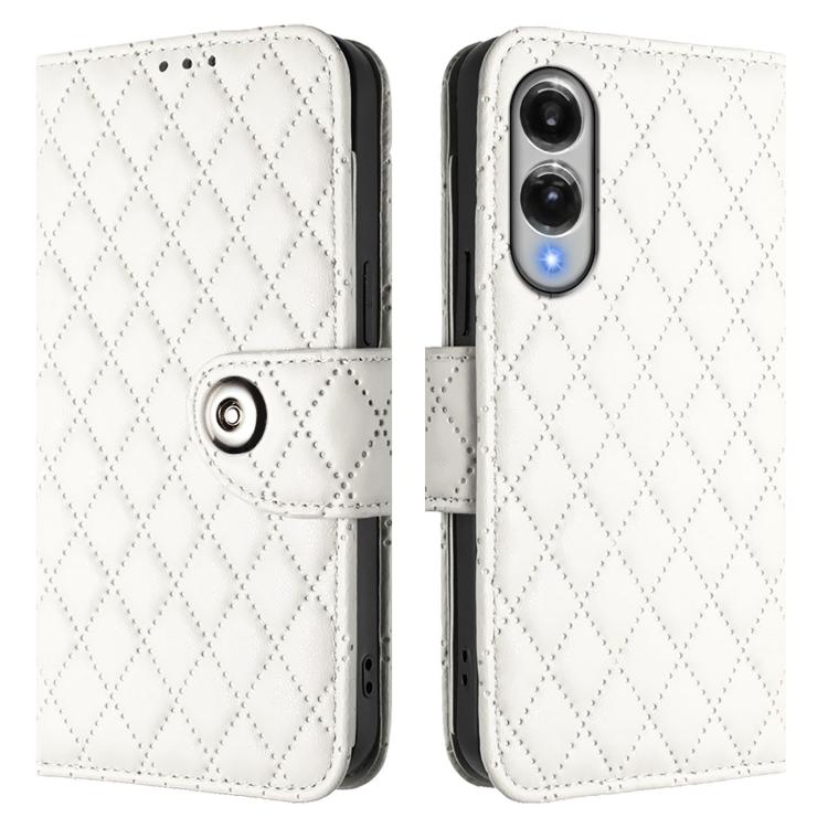 For Samsung Galaxy S25 Edge 5G Rhombic Texture Flip Leather Phone Case with Lanyard