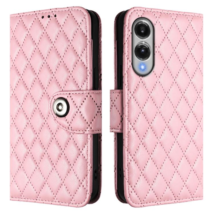 For Samsung Galaxy S25 Edge 5G Rhombic Texture Flip Leather Phone Case with Lanyard