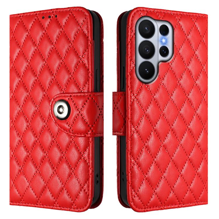 For Samsung Galaxy S26 Ultra 5G Rhombic Texture Flip Leather Phone Case with Lanyard