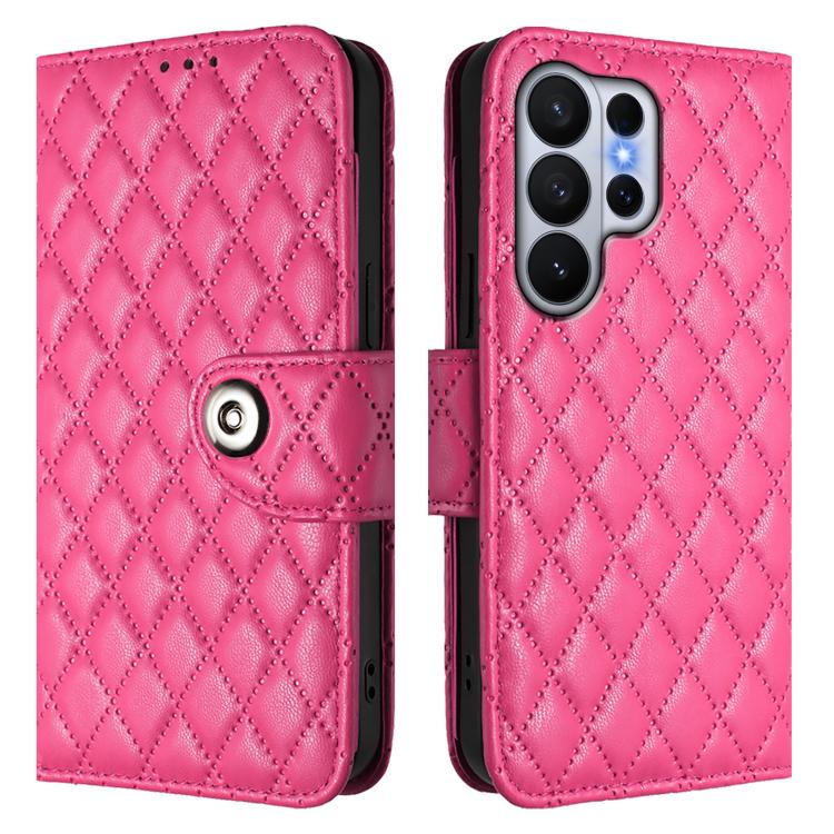 For Samsung Galaxy S26 Ultra 5G Rhombic Texture Flip Leather Phone Case with Lanyard