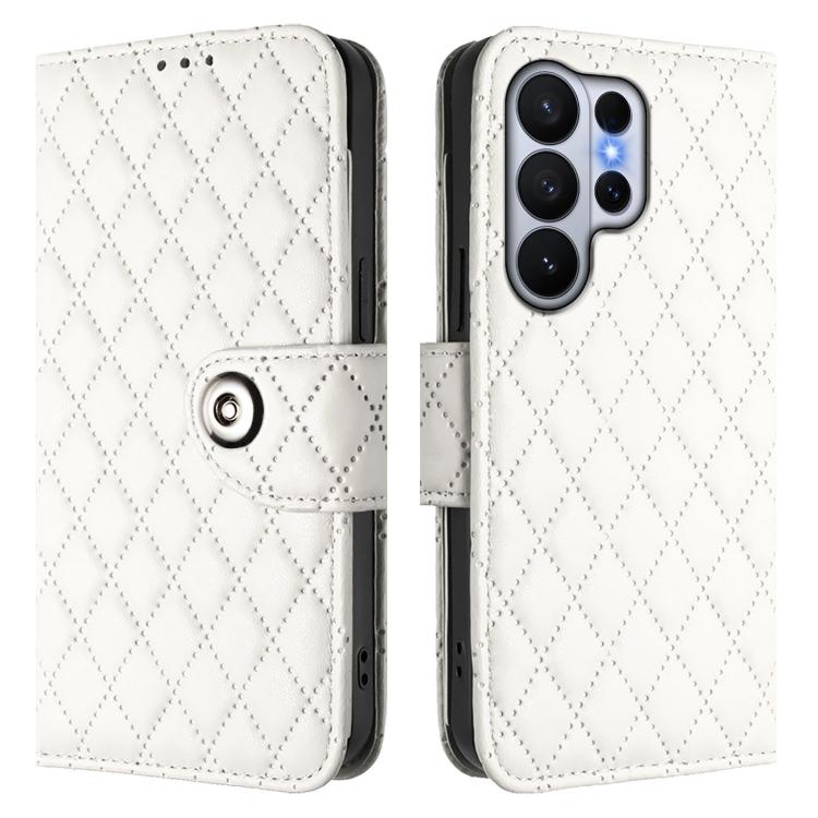 For Samsung Galaxy S26 Ultra 5G Rhombic Texture Flip Leather Phone Case with Lanyard