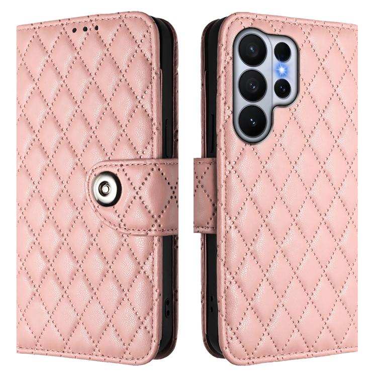 For Samsung Galaxy S26 Ultra 5G Rhombic Texture Flip Leather Phone Case with Lanyard