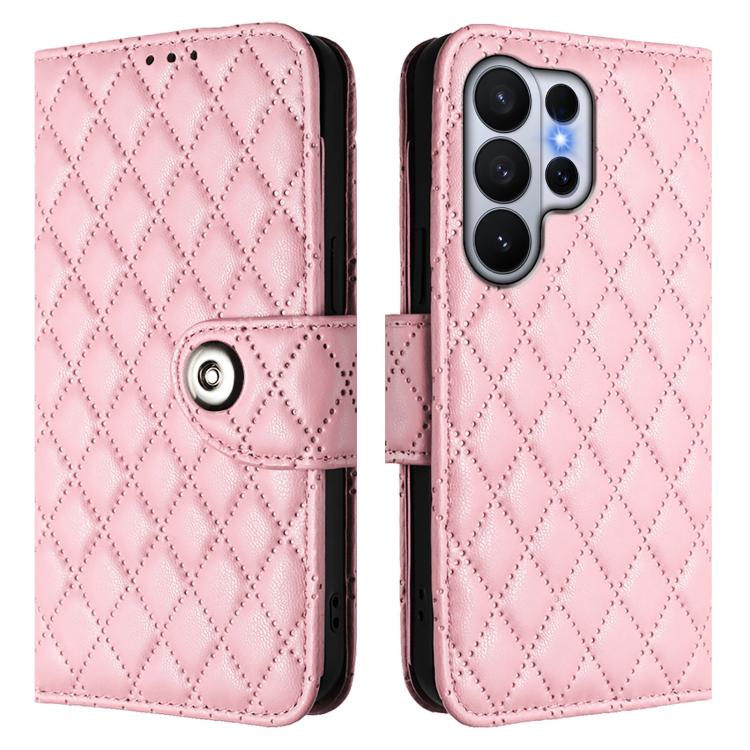 For Samsung Galaxy S26 Ultra 5G Rhombic Texture Flip Leather Phone Case with Lanyard