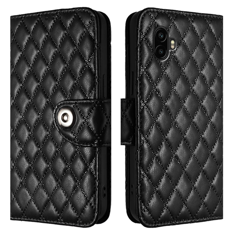 For Samsung Galaxy Xcover6 Pro Rhombic Texture Flip Leather Phone Case with Lanyard