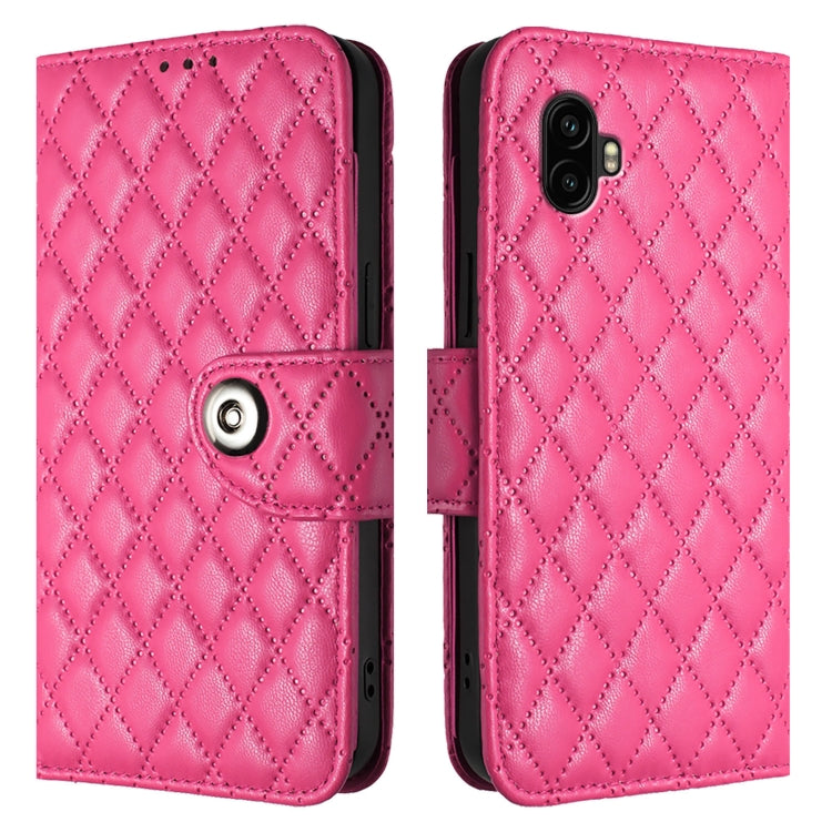 For Samsung Galaxy Xcover6 Pro Rhombic Texture Flip Leather Phone Case with Lanyard
