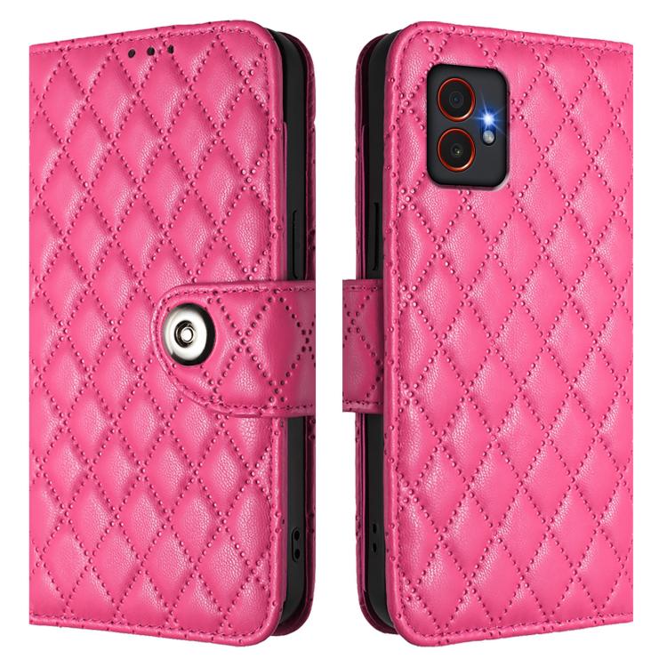 For Samsung Galaxy XCover7 Pro Rhombic Texture Flip Leather Phone Case with Lanyard