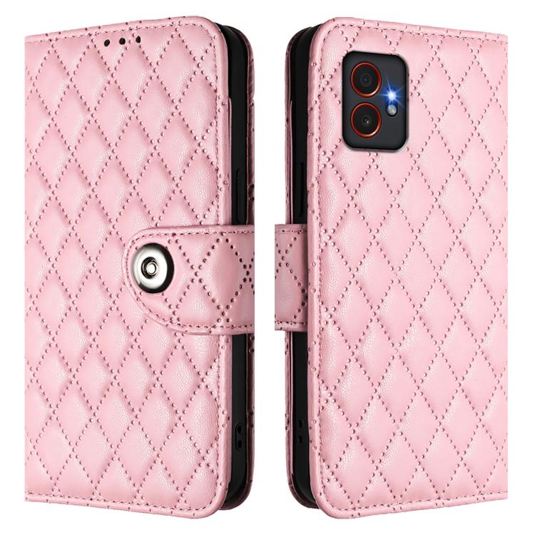 For Samsung Galaxy XCover7 Pro Rhombic Texture Flip Leather Phone Case with Lanyard