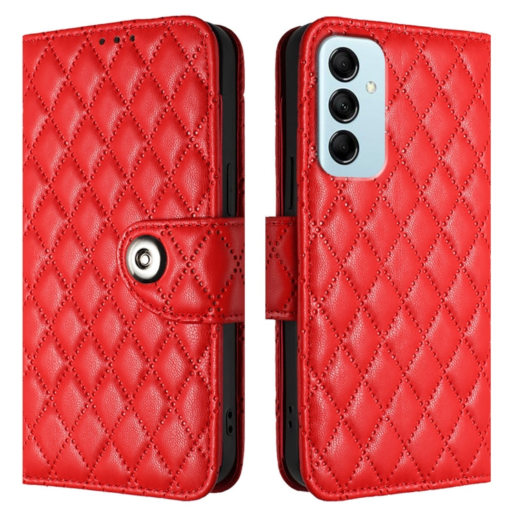 For Samsung Galaxy M14 5G Global  Rhombic Texture Flip Leather Phone Case with Lanyard
