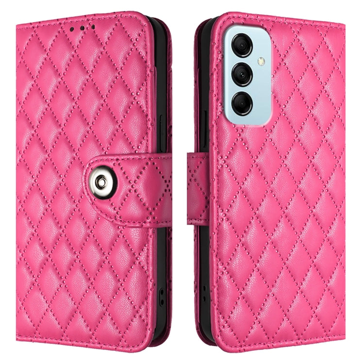 For Samsung Galaxy M14 5G Global  Rhombic Texture Flip Leather Phone Case with Lanyard