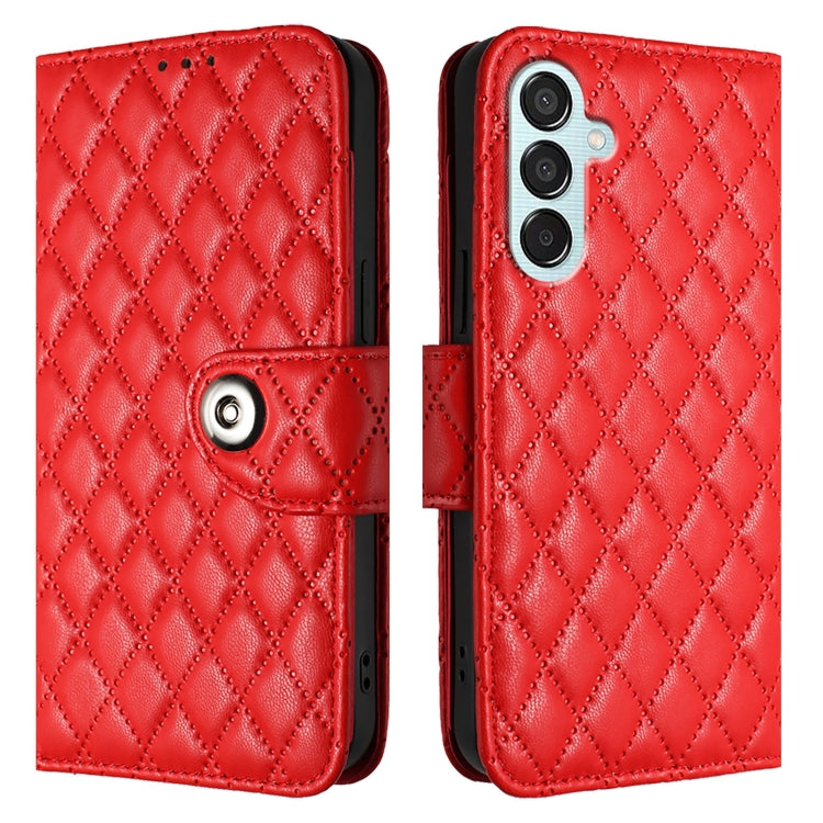 For Samsung Galaxy M15 / F15 5G Global Rhombic Texture Flip Leather Phone Case with Lanyard