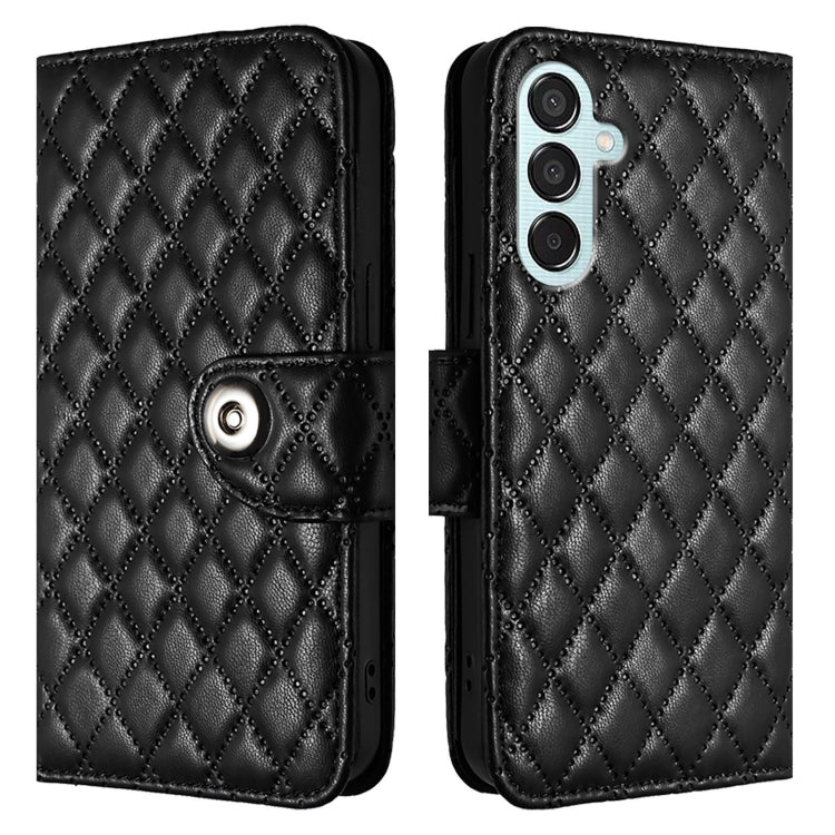 For Samsung Galaxy M15 / F15 5G Global Rhombic Texture Flip Leather Phone Case with Lanyard