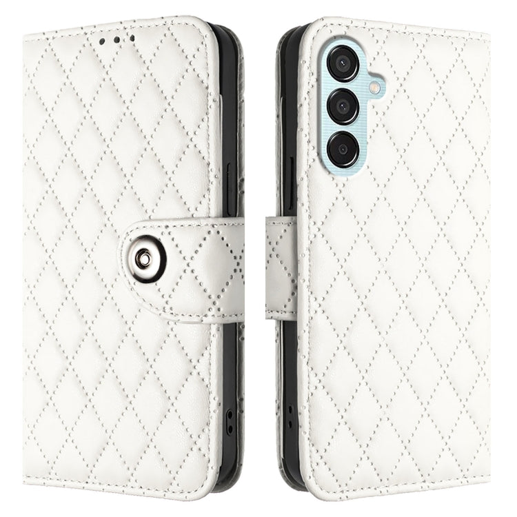 For Samsung Galaxy M15 / F15 5G Global Rhombic Texture Flip Leather Phone Case with Lanyard