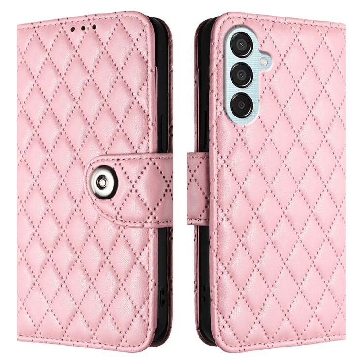 For Samsung Galaxy M15 / F15 5G Global Rhombic Texture Flip Leather Phone Case with Lanyard