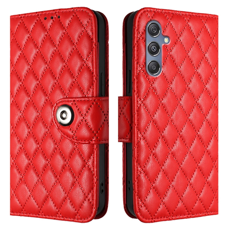 For Samsung Galaxy M34 5G / F34 5G Rhombic Texture Flip Leather Phone Case with Lanyard
