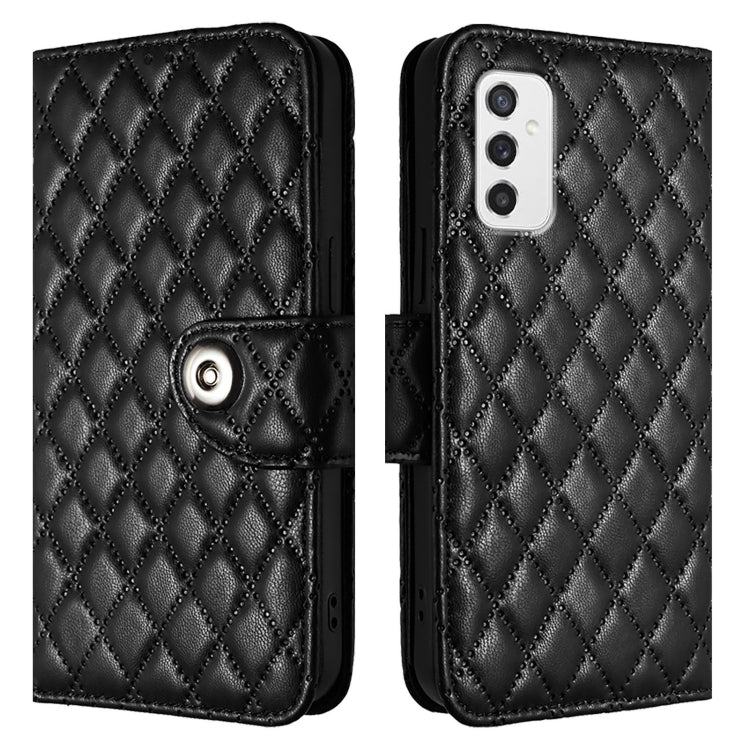 For Samsung Galaxy M52 5G Rhombic Texture Flip Leather Phone Case with Lanyard