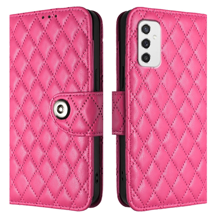 For Samsung Galaxy M52 5G Rhombic Texture Flip Leather Phone Case with Lanyard