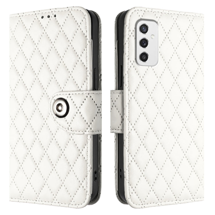 For Samsung Galaxy M52 5G Rhombic Texture Flip Leather Phone Case with Lanyard