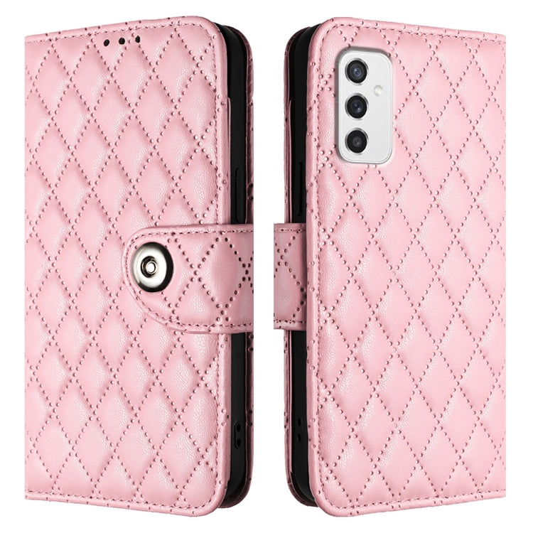 For Samsung Galaxy M52 5G Rhombic Texture Flip Leather Phone Case with Lanyard