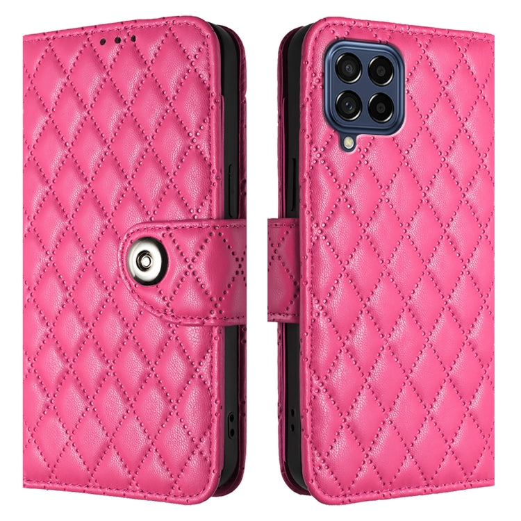 For Samsung Galaxy M53 5G Rhombic Texture Flip Leather Phone Case with Lanyard