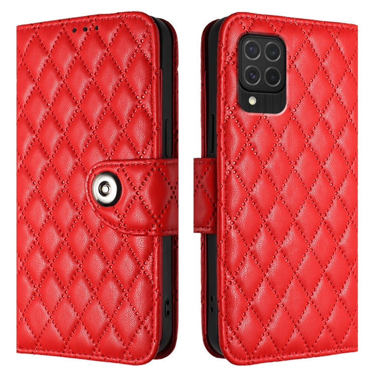 For Samsung Galaxy M62 / F62 Rhombic Texture Flip Leather Phone Case with Lanyard