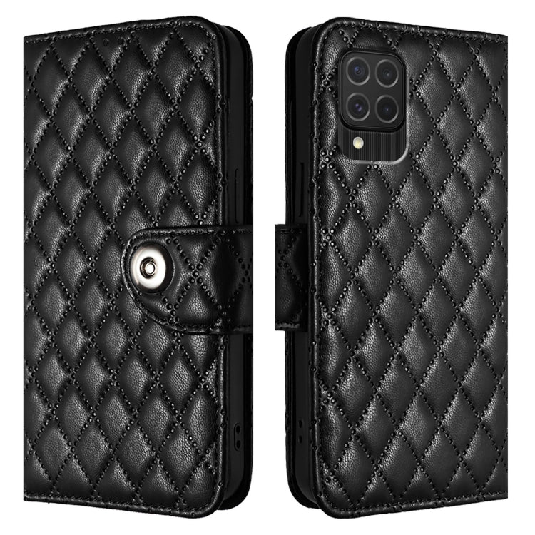For Samsung Galaxy M62 / F62 Rhombic Texture Flip Leather Phone Case with Lanyard