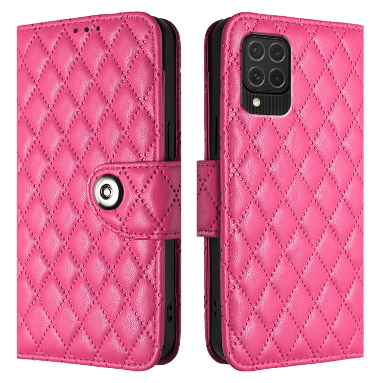 For Samsung Galaxy M62 / F62 Rhombic Texture Flip Leather Phone Case with Lanyard