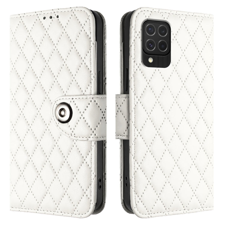 For Samsung Galaxy M62 / F62 Rhombic Texture Flip Leather Phone Case with Lanyard