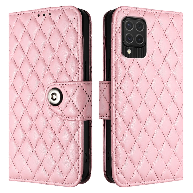 For Samsung Galaxy M62 / F62 Rhombic Texture Flip Leather Phone Case with Lanyard