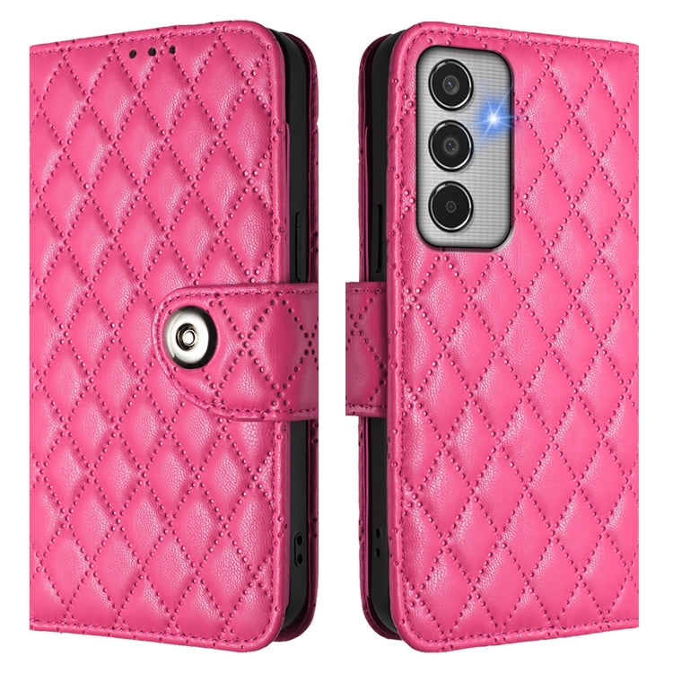 For Samsung Galaxy M35 Rhombic Texture Flip Leather Phone Case with Lanyard