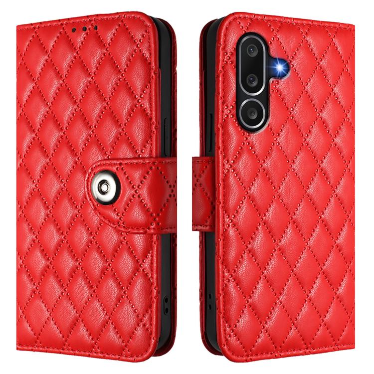 For Samsung Galaxy M56 5G Rhombic Texture Flip Leather Phone Case with Lanyard