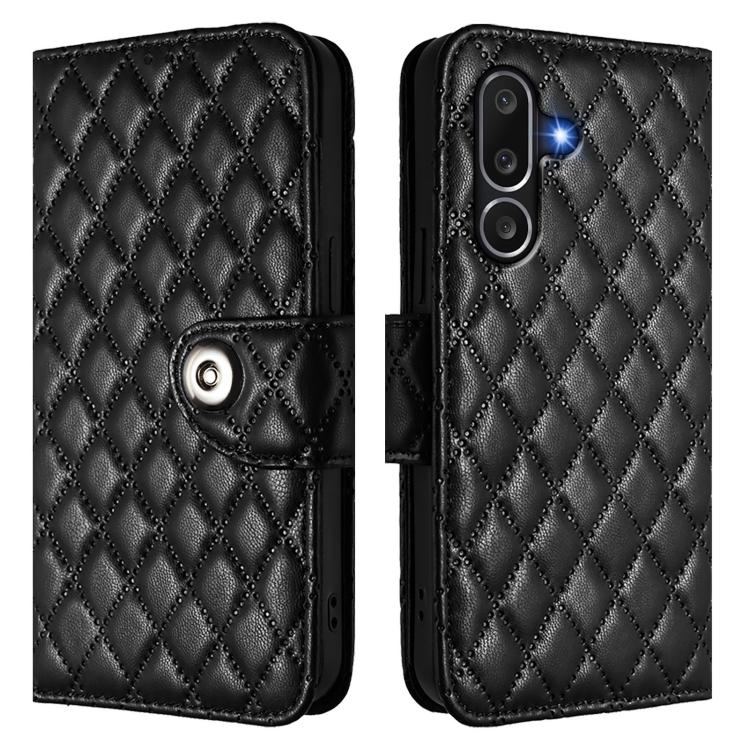 For Samsung Galaxy M56 5G Rhombic Texture Flip Leather Phone Case with Lanyard