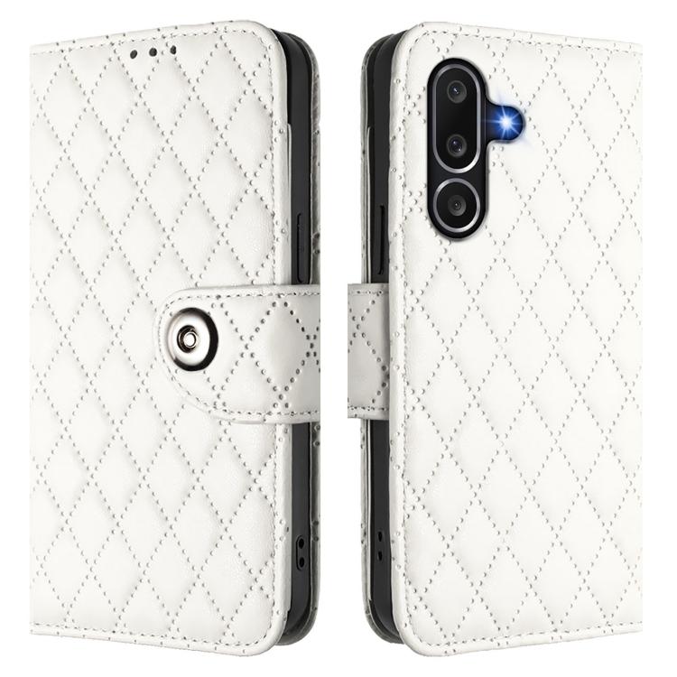 For Samsung Galaxy M56 5G Rhombic Texture Flip Leather Phone Case with Lanyard