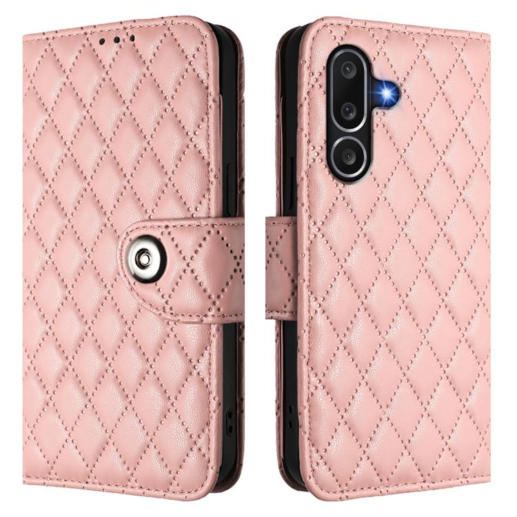 For Samsung Galaxy M56 5G Rhombic Texture Flip Leather Phone Case with Lanyard