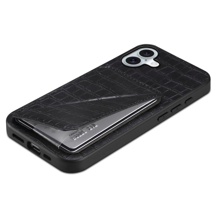 For iPhone 16 Imitation Crocodile Leather Back Phone Case with Holder