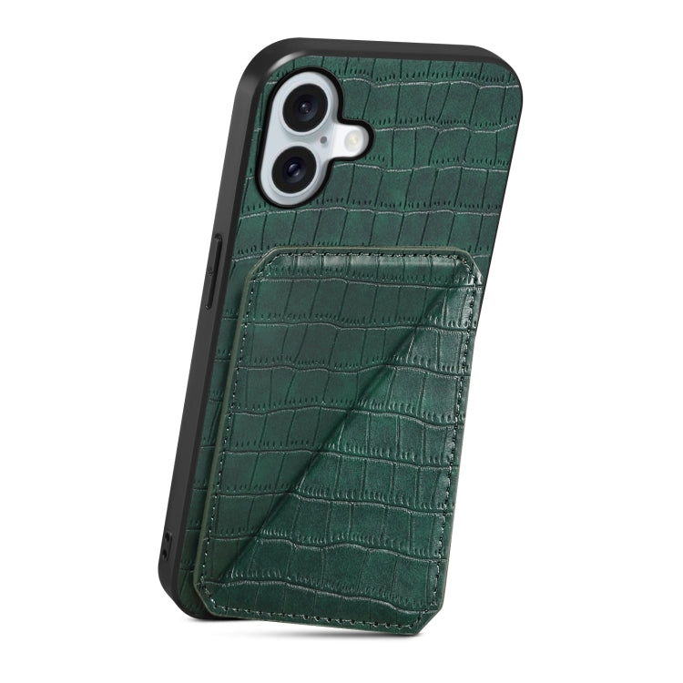 For iPhone 16 Imitation Crocodile Leather Back Phone Case with Holder