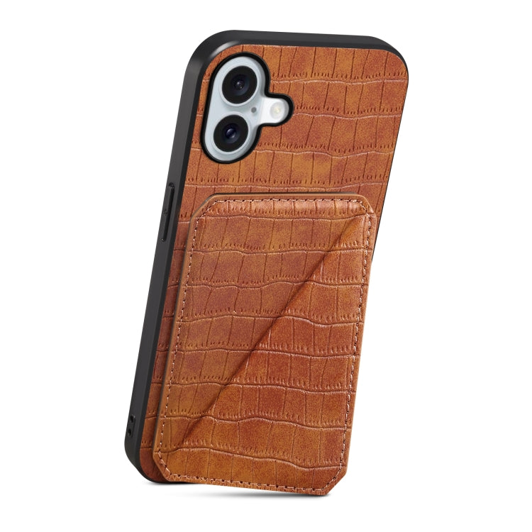 For iPhone 16 Imitation Crocodile Leather Back Phone Case with Holder